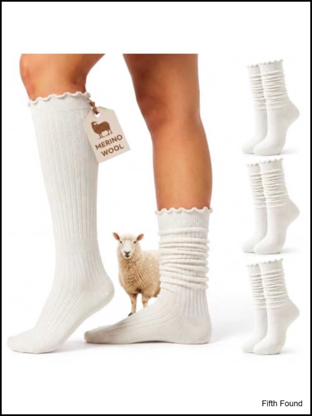Merino Wool Ruffle Knee High Slouch Socks 3 Pairs Women Warm Winter